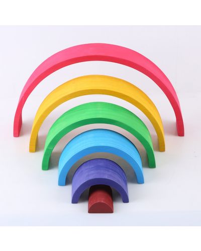 Set de joacă din lemn Smart Baby - Curcubeu colorat, 12 piese - 7