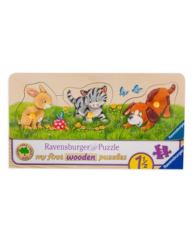 Puzzle de lemn Ravensburger de 3 piese - Cute baby animals - 1