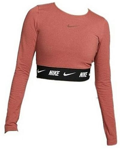 Bluză pentru femei Nike - Crop Tape LS, maro - 1