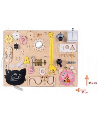 Tablă Montessori din lemn Moni Toys - Cu ceas roz - 6