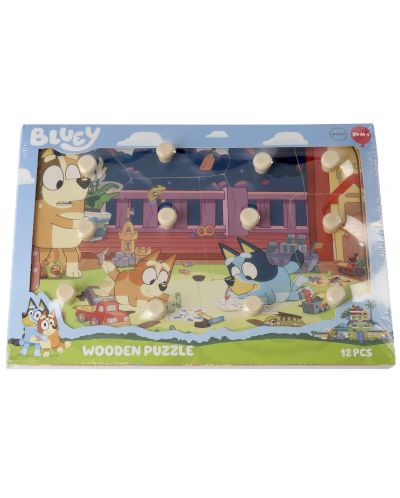 Puzzle din lemn  cu mânere Micki - Bluey, 12 piese - 2