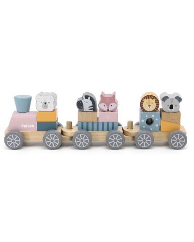 Jucărie din lemn pentru înșirat Viga Polar B - Tren cu animale - 1