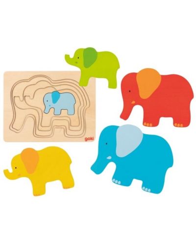 Puzzle din lemn in straturi Goki - Elefanti II - 2