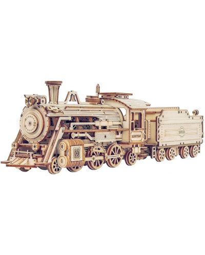 Puzzle 3D din lemn Robo Time de 308 de piese - Prima locomotivă cu abur - 1