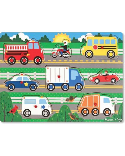 Puzzle din lemn, cu manere Melissa & Doug - Vehicule - 1