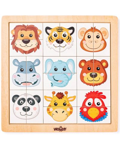Puzzle din lemn Woody - Capetele animalelor preferate - 1