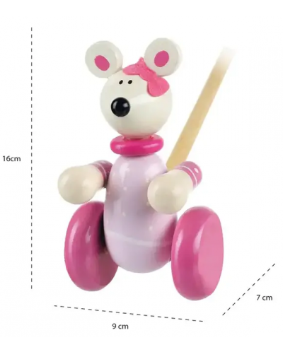 Jucărie de împins din lemn Orange Tree Toys - Mouse roz, în cutie - 3