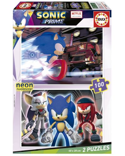 Puzzle neon pentru copii Educa din 2 x 100 piese - Sonic - 1