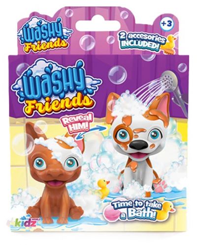 Joaca de copii Kidz World Washy Friends - Cățeluș de baie cu noroi, Boston Terrier - 1