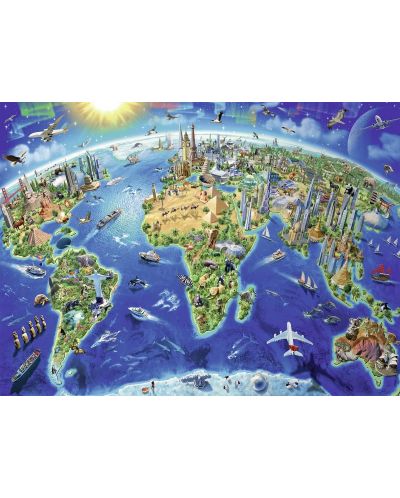 Puzzle pentru copii  Ravensburger din  300 XXL piese - Hartă cu repere ale lumii - 2