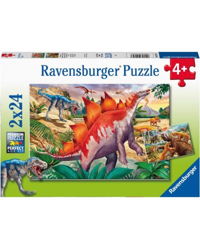 Puzzle pentru copii Ravensburger  din 2 x 24 piese -Fauna sălbatică jurasică - 1