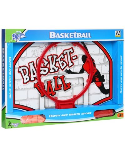 Set pentru copii GT - Tablă de perete pentru baschet cu minge și pompă, roșu - 2