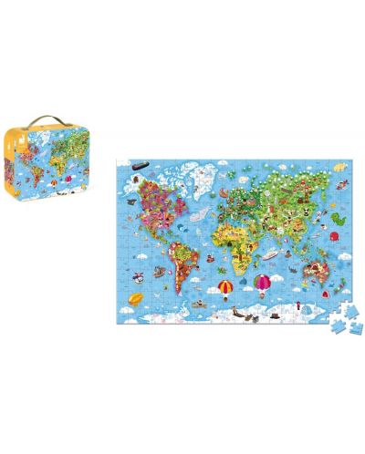 Set de puzzle-uri intr-o valiza Janod - Harta lumii, 300 de piese - 2