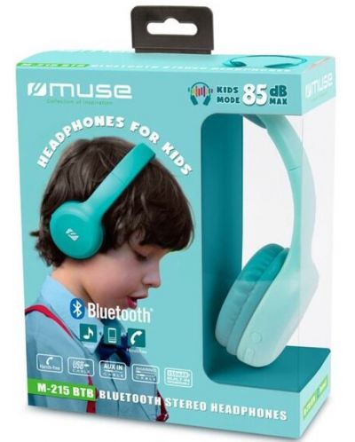 Casti cu microfon pentru copii Muse - M-215 BTB, wireless, albastre - 5
