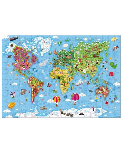 Set de puzzle-uri intr-o valiza Janod - Harta lumii, 300 de piese - 3