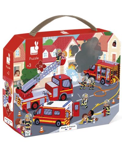 Puzzle pentru copii in valiza Janod - Pompieri, 24 piese - 1