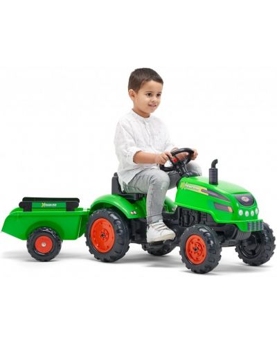 Tractor pentru copii Falk - Cu remorca, capac ce se deschide si pedale, verde - 3
