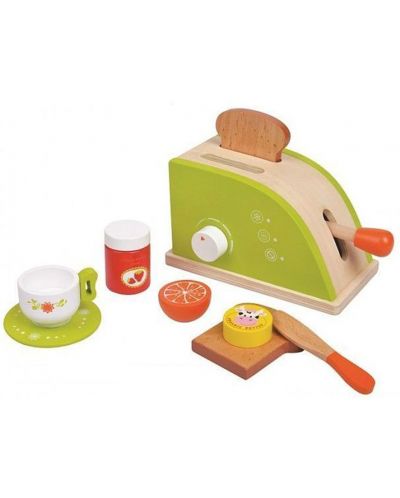 Set de joaca Lelin - Toster pentru copii, cu produse pentru mic dejun, verde - 1