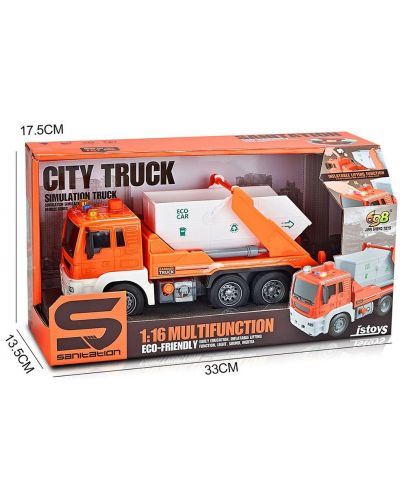 Camion pentru copii Raya Toys - Truck Car,Camion de gunoi cu sunet și lumini, 1:16 - 2