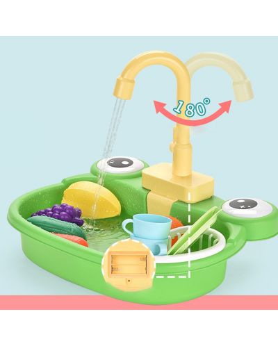 Chiuveta de bucătărie pentru copii Ntoys - Cu apă curentă și accesorii, Frog, sortiment - 2