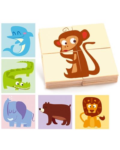 Puzzle din lemn pentru copii Toi World - Animale, 24 piese - 2