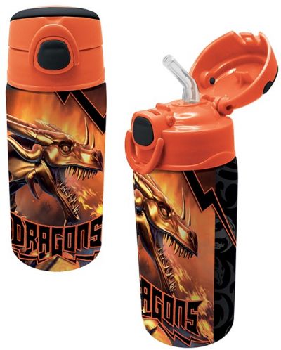 Sticlă de apă Graffiti Dragons - Cu paie, 500 ml - 1