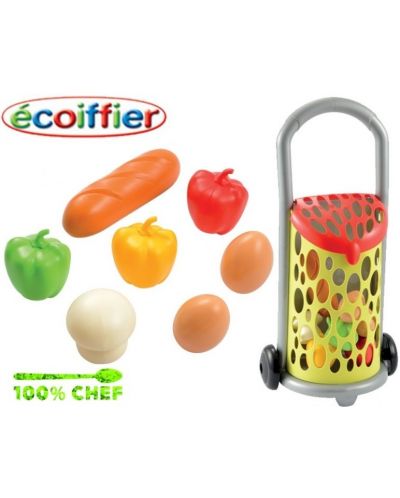 Carucior pentru copii de cumparaturi Ecoiffier, cu capac si roti - 3