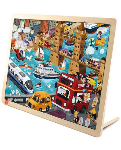 Puzzle din lemn pentru copii Toi World - Transport urban, 100 piese - 1