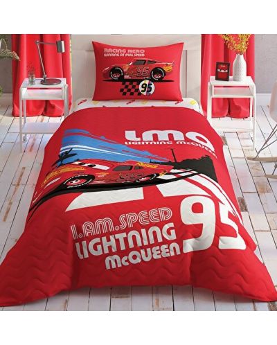 Set lenjerie de pat de o persoană cu pătură TAC Licensed - Cars Full Speed	 - 1