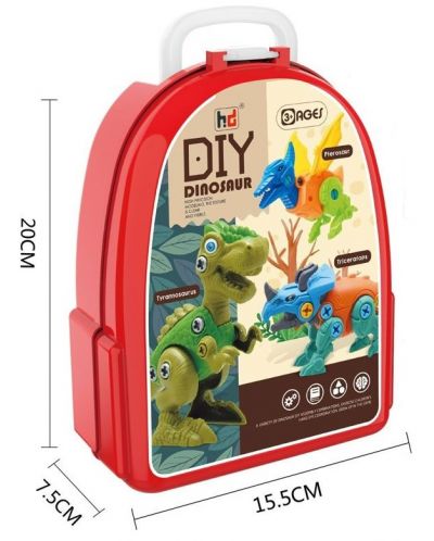 Set pe asamblare pentru copii Raya Toys -  Dinozauri, 2 piese, cu unealta - 3