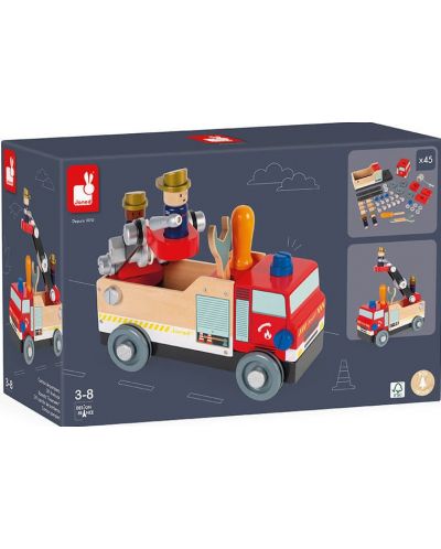 Jucarie pentru copii Janod - Asambleaza un camion de pompieri, DIY - 1