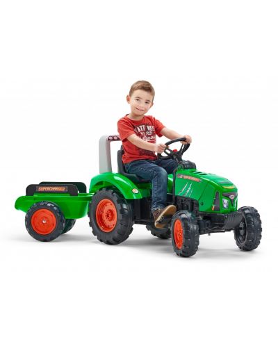 Tractor pentru copii Falk - Supercharger, cu capac care se deschide, pedale si remorca, verde - 2