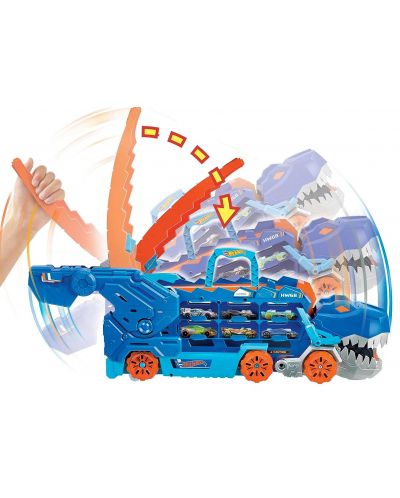 Jucărie 2 în 1 Hot Wheels City - T-Rex, cu 2 mașini - 5
