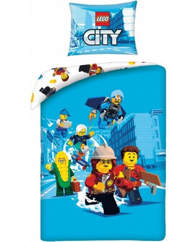 Lenjerie de pat pentru copii Halantex - Lego City, albastru - 1