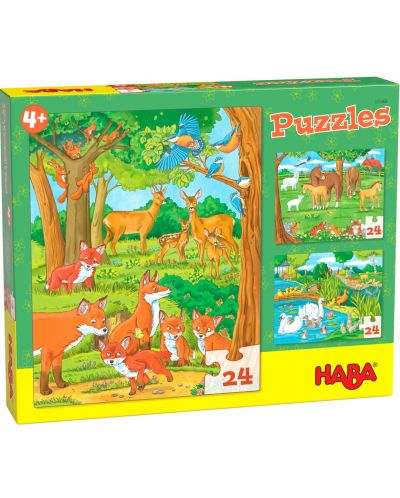 Puzzle pentru copii 3 in 1 Haba - Familiile animalelor - 1