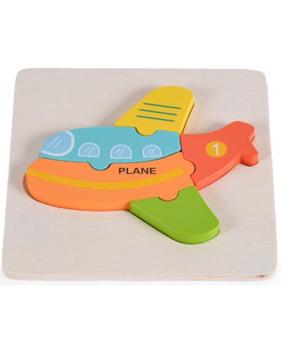Puzzle din lemn pentru copii Moni Toys - Avion, 5 piese - 1