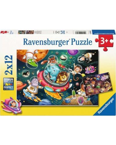 Puzzle pentru copii Ravensburger din 2 x 12 piese - Animale în spațiu - 1