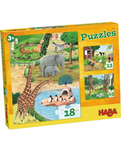 Puzzle pentru copii - Diferite animale, 3 bucati - 1