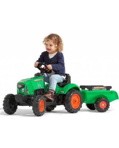 Tractor cu remorca pentru copii, cu capac care se deschide si pedale Falk - Verde - 2