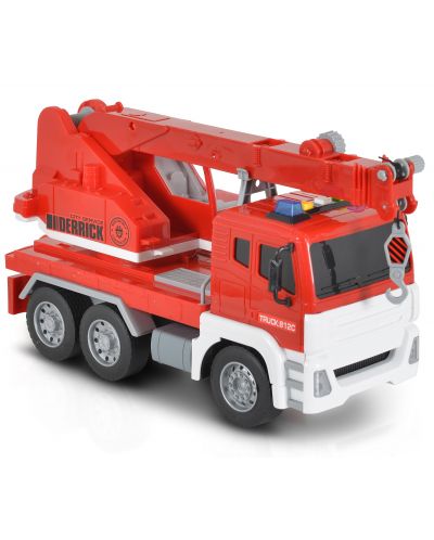 Jucărie pentru copii Moni Toys - Camion cu macara și cârlig, roșu, 1:12 - 4