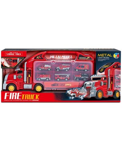 Jucărie pentru copii Raya Toys - Transportor auto cu mașini, roșu - 1