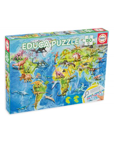 Puzzle pentru copii Educa din 150 de piese - Harta lumii cu dinozauri - 1