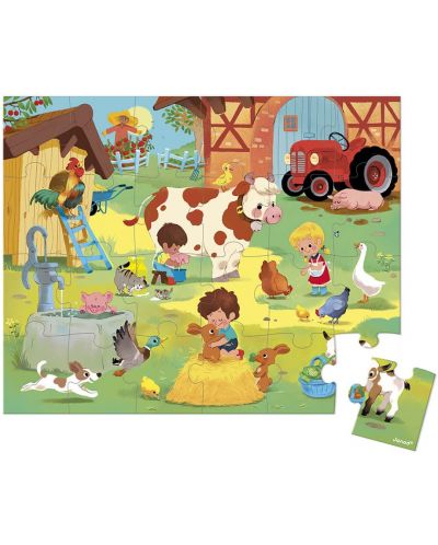 Puzzle pentru copii in valiza Janod - Zi la ferma, 24 piese - 2