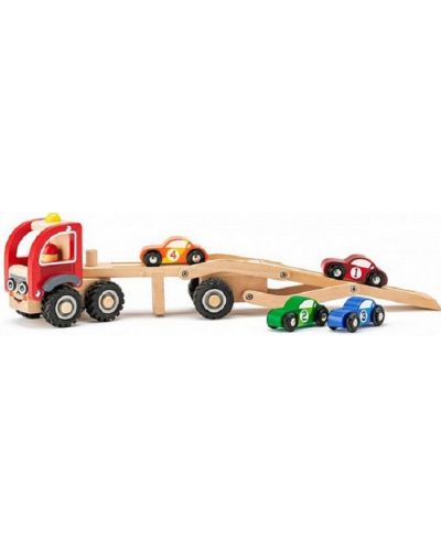 Jucarie pentru copii Woody - Autotransporter cu masini de curse - 2