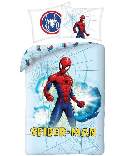 Set lenjerie de pat copii Uwear - Spider-Man, fundal albastru deschis - 1