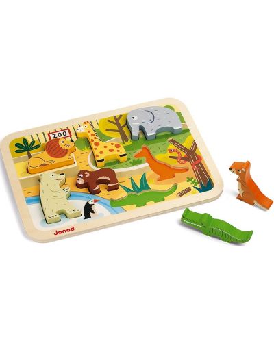 Puzzle pentru copii cu piese 3D Janod - Gradina Zoologica - 1