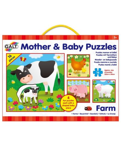 Puzzle-uri pentru copii 4 in 1 Galt - Mame si bebelusi, Ferma - 1