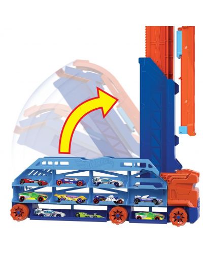 Jucărie pentru copii Hot Wheels City - Transportor auto cu pistă de coborâre, cu mașină  - 4