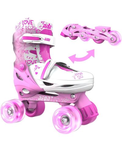 Patine cu rotile pentru copii 2 in 1Yvolution - Neon Combo Skates, marime 30-33, roz - 3