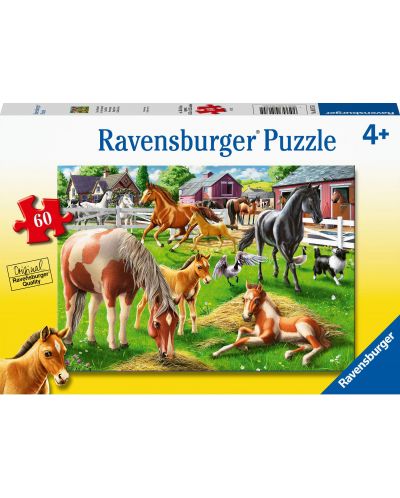 Puzzle pentru copii Ravensburger  din 60 piese - Cai fericiți - 1